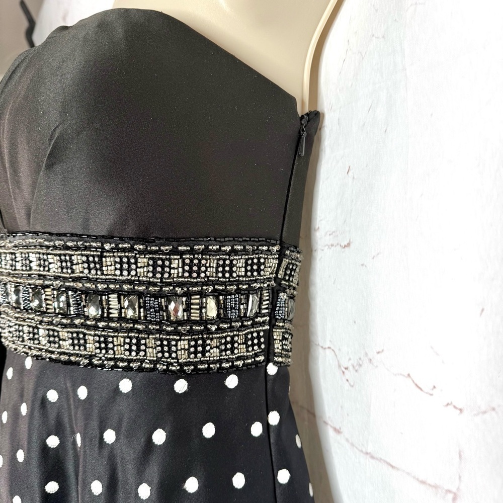 Jeweled Strapless Lace-Up Back Black and White Polka Dot Maxi Dress Size Small - Picture 12 of 16